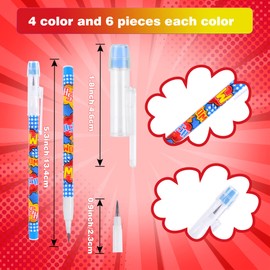 Kolewo4ever 48 Pieces Hero Text Theme Set:24 Pcs Translucent Pencil Multipoint Non- Sharpening Stackable Pencils 24 Pcs Mini Spiral Notepad Memo Pad Pocket Notebooks