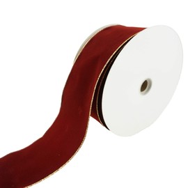 Homeford Christmas Velvet Wired Edge Ribbon, Burgundy/Gold, 4-Inch, 50-Yard