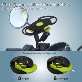 Moto Tie Connect Kit 3, soporte magnético para teléfono de moto, desmontable y giratorio 360° con diseño antichoque, soporte para teléfono de scooter para la mayoría de smartphones Espejo retrovisor