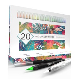 GenCrafts Watercolor Brush Pens - Real Brush Tips - No Mess Storage Case - Washable Nontoxic Markers - Portable Painting
