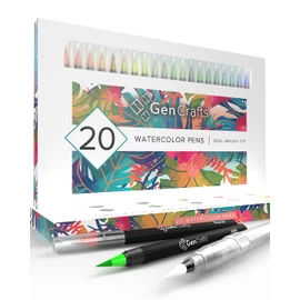 GenCrafts Watercolor Brush Pens - Real Brush Tips - No Mess Storage Case - Washable Nontoxic Markers - Portable Painting