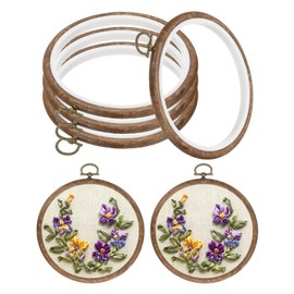 PATIKIL 4inch Embroidery Hoop, 4pcs Cross Stitch Hoop Rubber Imitated Wood Circle Frame Ring for Embroidery Art Craft Sewing Ornaments Hanging Decoration