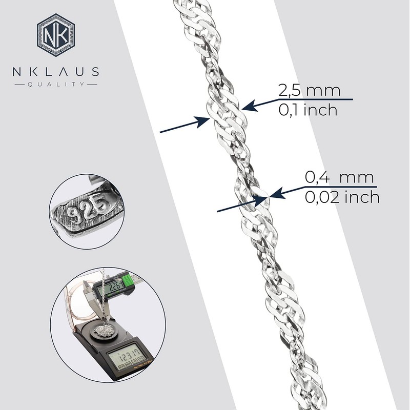 NKlaus Double Curb Chain Twisted 925 Silver 2.5 mm Wide