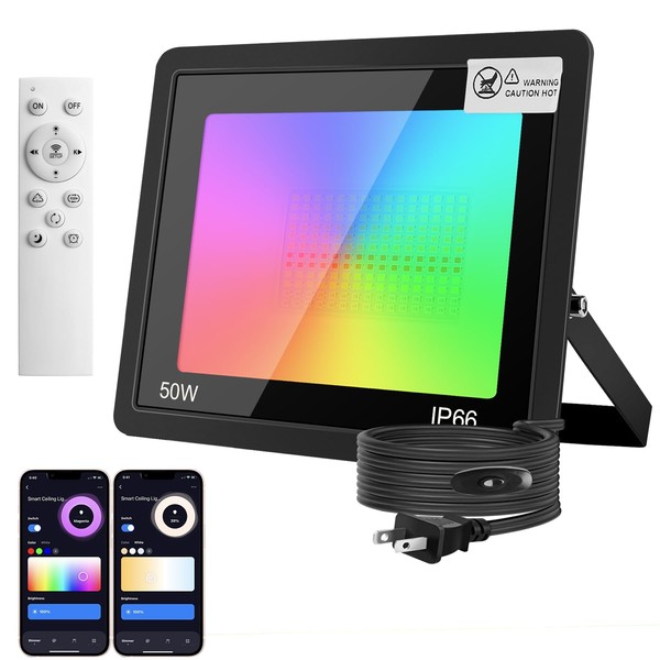 Ledoversea RGB Floodlight, LED Floodlight, Indoor and Outdoor, 50 W,