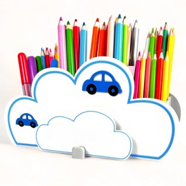 KAJAWIS Colouring Pencil Organiser Desk Organiser for Children Eco Pen Holder Cloud Blue (Blue_car)