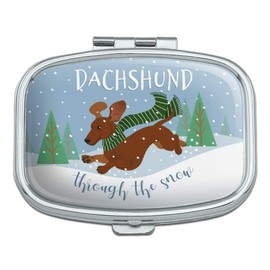 Dachshund Dashing Through The Snow Winter Christmas Rectangle Pill Case Trinket Gift Box