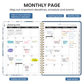 2026 Planner, Monthly and Weekly Calendar Planner for Women, January 2026 - December 2026, Hardcover Pretty 2026 Agenda Planner Book with Tabs, Spiral Bound, Perfect for School Office Home Supplies, 6.3" x 8.5" - Blue Floral