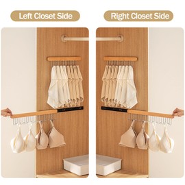 Pull Out Bra Hanger for Closet, Sliding Hooks Rack for Belt Ties Tank Top Scarf Jewelry, Space Saving Organizr for Wardrobe Cabinet, Right Side 12 Hooks Rail, 2 Pcs