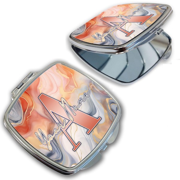 Bleu Reign Compact Personalized Pocket Mirror Custom Name Marble Effect