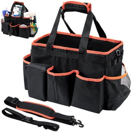 ProCase Cleaning Caddy Bag for Housekeepers, Foldable Cleaning Supply Bag with 5 Compartments, Wearable Detailing Organizer Tote with Handles and Shoulder Strap -Orange