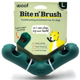 Woof Bite n' Brush Large Treat Holder Toothbrush Tough Non Toxic For Dogs 7.5"