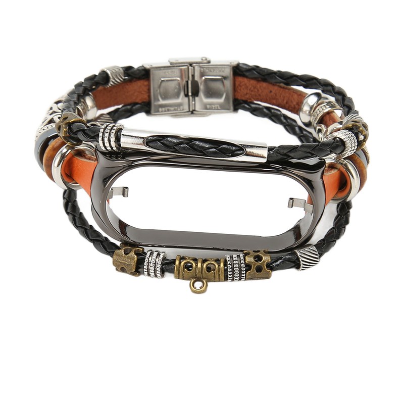 for Xiaomi Mi Band 7 Leather Strap Metal Snap Retro