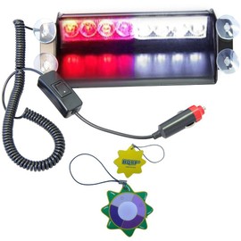 HQRP Car 8-LED Emergency Vehicle Dash Warning Strobe Flash Light 12V 4 White & 4 Red LEDs Sun Meter