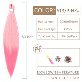 ShowJarlly Braids Extensions, Pre-Stretched Braiding Hair, 30 Inches, 1 Pack/Lot Braid Extensions, Synthetic Hair for Braiding, Professional Soft Synthetic Jumbo Braids Hair (76 cm, 613/Pink#)