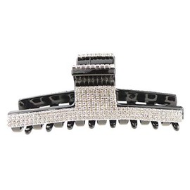 Extra Sparkly Women Girls Crystal Diamante Rhinestone Gems Bridal Wedding Evening Party Styling Fine Thin Hair Accessories Butterfly Claw Jaw Clip Octopus Clamp 10cm Straight Line (Black)