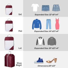 Compression Packing Cubes, 7 Set Packing Cubes for Travel Compression, Lightweight Compressible Package Organizer for Carry On and Suitcases, Wine