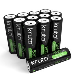 Kruta 12-Pack Rechargeable AAA Batteries, 1.2v 600mAh NiMH Precharged Triple A Solar Batteries for Outdoor Solar Lights and Household Devices, Low-self Discharge, Anti-Leak (Pack 12)