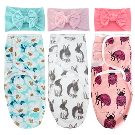 EZ Moms Soft Baby Swaddlers For Newborns Breathable Newborn Swaddle Set Girl Velcro Swaddle Newborn Comfortable Baby Swaddle Wrap Swaddles 0-3 Month 3pcs Baby Girl Swaddle With 3pcs Headbands
