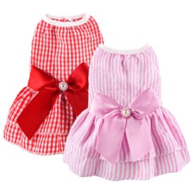 2 Pieces Dog Dress Princess Stripe Pet Dresses for Small Dogs Cute Bowknot Dog Summer Clothes for Dogs Cats Pets Puppy Chihuahua Yorkies