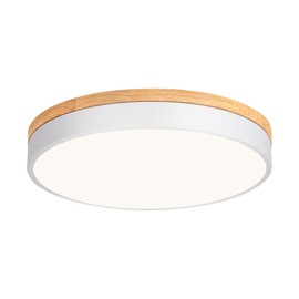 Vikaey Modern Wood LED Ceiling Light Fixture, Milimalist White Flush Mount Ceiling Lights, 4000K Round Ceiling Fixtures for Living Room, Bedroom, Hallway, Laundry Room (NOT Dimmable)