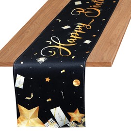 Tischläufer Geburtstag Schwarz Gold, 33x183cm Tischdecke für Geburtstag Party Elegante Tischdeko mit goldenen Akzenten für feierliche Dekoration Jubiläum Party Dekoration
