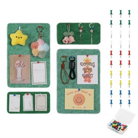 Pretty Jolly 4 pcs Felt Pin Boards DIY Bulletin Board for Walls Home Office Decor Self-Adhesive Felt Cork Board Strips Wall Decoration Memo Notice Board with 30 Pushpins_Style 3_Green Series