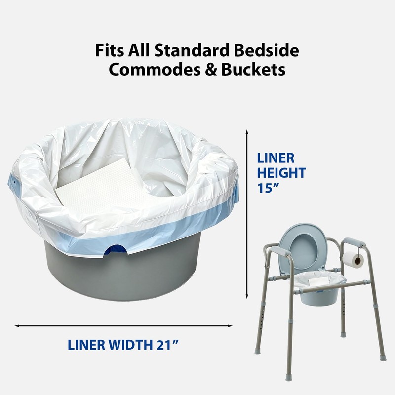 60 Commode Liners with Absorbent Pads for Bedside & Portable