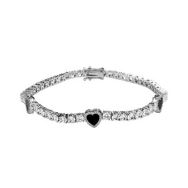 OYOGAA Heart Tennis Bracelets for Women, 14K Golden Plated 4MM Ankle Bracelets for Women, Pink Black Cubic Zirconia Heart Bracelet, Charms Matching Bracelets for Couples (Silvery Black, 8 inch)