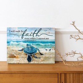 Ocean Sea Turtle Bathroom Decor Wall Art, Beach Coast Nautical Canvas Print Painting Christian Religious Pictures, Turtle Poster Gifts, Scripture Bible Framed Artwork for Bedroom 20"x16"