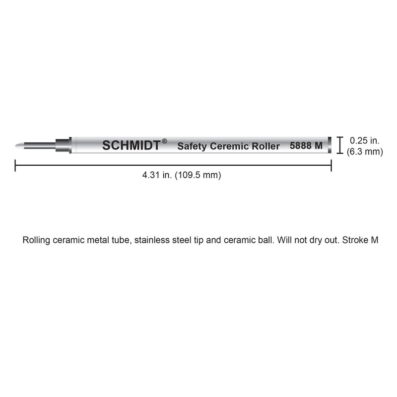 Schmidt 5888 Ceramic Rollerball Metal Tube Refill Medium Point 0.7mm,