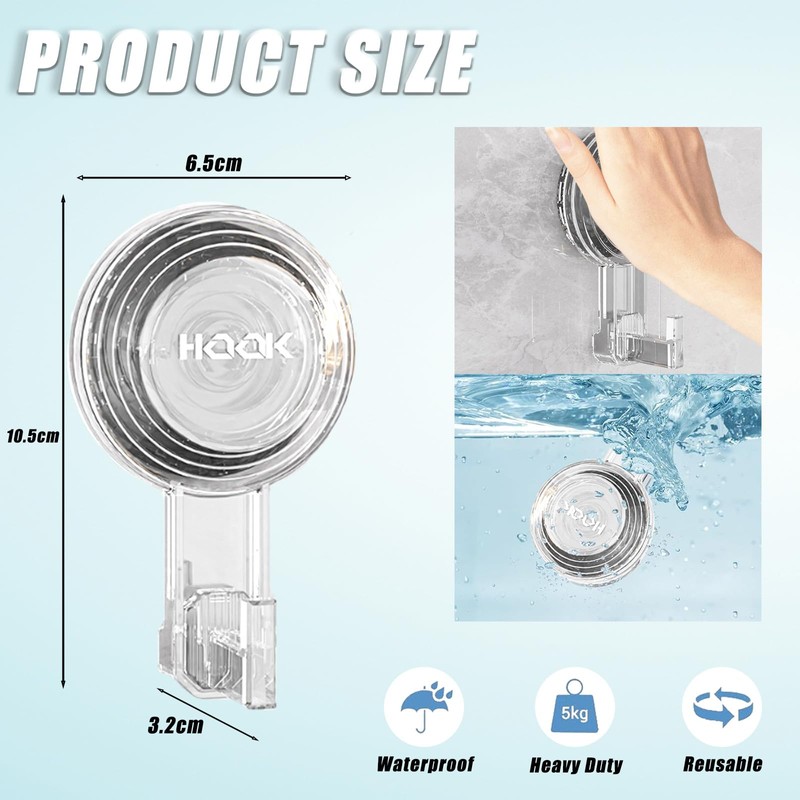 Plorede Suction Hooks, 2 Pack Reusable Multi-Purpose Sucker Hooks with