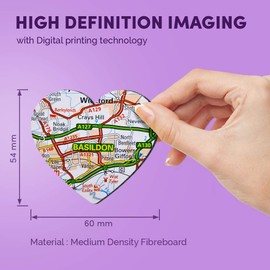 1 x Heart MDF Magnets - Basildon Essex England Travel Map UK 44228