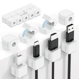 LHMNLU Organizador de cables magnético de 10 piezas, organizador de cables, asegurar y ocultar cables en la mesa, para montaje en la mesita de noche de la pared del automóvil (Blanco)