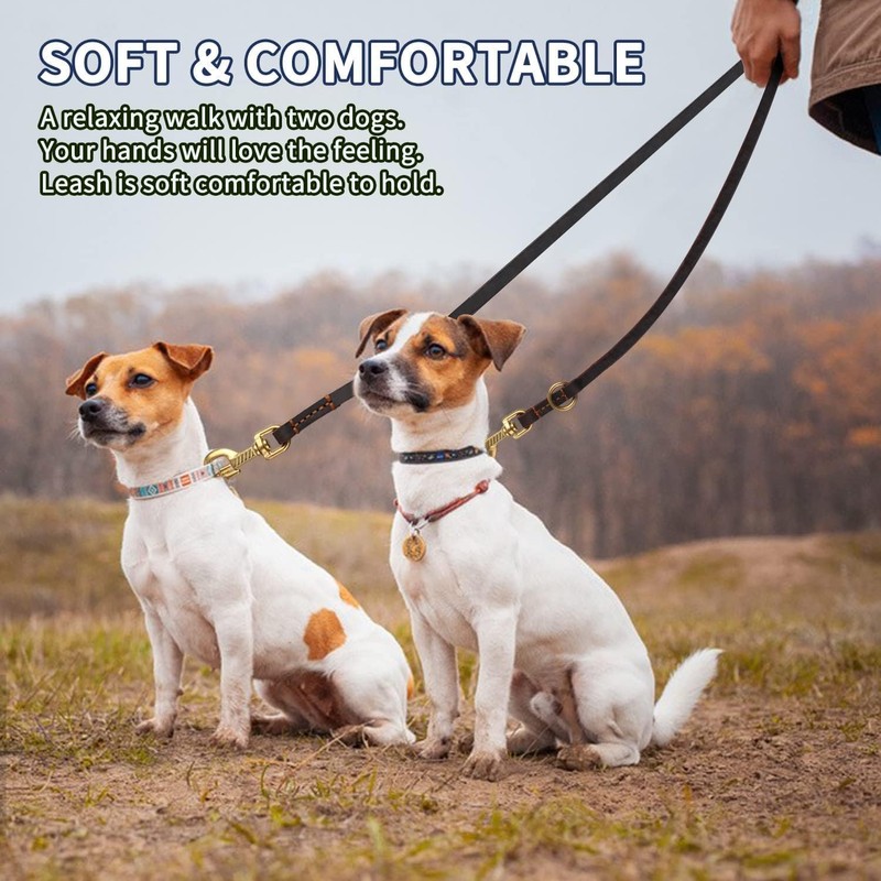 LWBMG Multi Function Leather Dog Leash 8ft Genuine Leather Leash