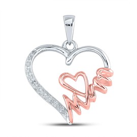 FB JEWELS Two-tone 925 Sterling Silver Womens Round Real Natural Diamond I3 clarity; G-H color Mom Heart Pendant 1/20 Cttw