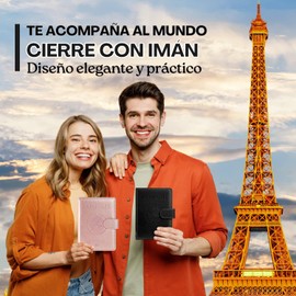 Porta Pasaporte y Visa Mexicano on Cierre Magnético Funda Pasaporte con 10 Compartimientos para Hombre con Protección RFID (Negro)