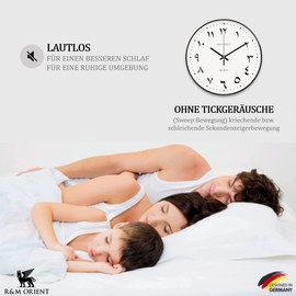 R&M ORIENT 30 cm Arabic Wall Clock Round with Sweeping Hands without Ticking Noise, Silent Quartz Movement, Easy to Read, Large Wall Clock for Living Room, Office, Kitchen, Restaurant (Black/White)