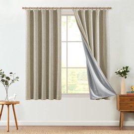 jinchan Burlap Look Curtains Blackout Curtains for Bedroom Lined Linen Textured Look Curtains for Living Room 63 Inches Long French Country Curtains Farmhouse Window Curtains 2 Panels Tan Curtains