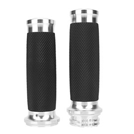 1Pair Universal Motorcycle 25mm Handgrip Aluminum+Rubber Anti Slip Handlebar Grip Cover(Silver)