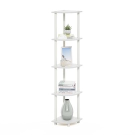 Furinno Turn-N-Tube Corner Shelf, 5-Tier Corner Bookshelf, Open Storage Shelves, for Organization and Storage, Living Room, Home Office, Garage, Bedroom, White