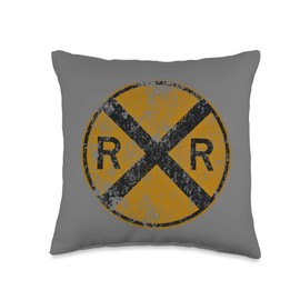 LovedOnes.gifts Distressed Railroad Crossing Sign Very Cool Vintage Gift Throw Pillow, 16x16, Multicolor
