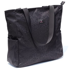 ESVAN Original Floral Water Resistant Large Tote Bag Shoulder Bag for Gym Beach Travel Daily Bags Upgraded ([A] BLACK)