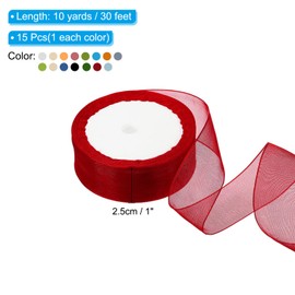 PATIKIL 10 Yd Sheer Organza Ribbon, 15 Roll Chiffon Decoration Fabric for Gift Wrapping, Multicolor