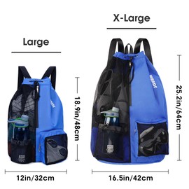 WANDF Swim Bag Mesh Drawstring Backpack with Wet Pocket Beach Backpack for Swimming, Gym, and Workout Gear(XL-Navy Blue)