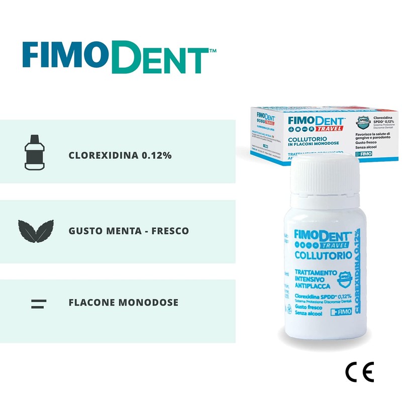 Fimodent Travel Collutorio - Clorexidina 0.12% con SPDD (Sistema Protezione