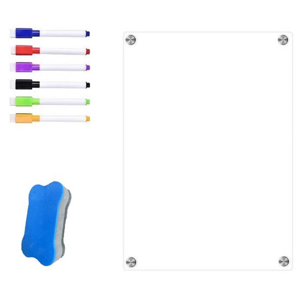 Magnetic Whiteboard for Fridge, 8-Piece Acrylic Whiteboards Set with 6