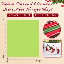 Tintnut Classical Christmas HTV Vinyl 16sheets 12inches * 10inches Red HTV Heat Transfer Vinyl Green HTV Iron on Vinyl Assorted Color HTV Vinyl Sheets Bundle for Shirts DIY