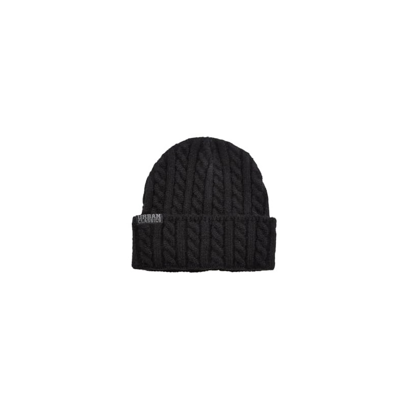 Urban Classics Cable Knit Beanie Hat, Black, One Size