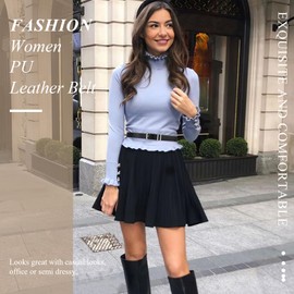 XZQTIVE 2Packs Fashion Women Leather Belts For Jeans Pants Ladies Leather Waist Belt with Silver Buckle, S, Black+Brown