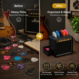 Guitar Pick Holder for Desk Display – 3D Printed Mini Amp Storage Case for Musicians and Gifts